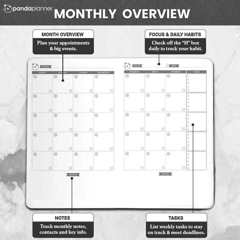 Panda Planner 2026 Business Planner â€“ Undated Daily Work Planner for Professionals & Entrepreneurs â€“ 90 Day Organizer with Goals, KPI Tracker, Monthly Weekly Layout â€“ Compact 8.25â€ x 5.75â€ (Black) - Image 4